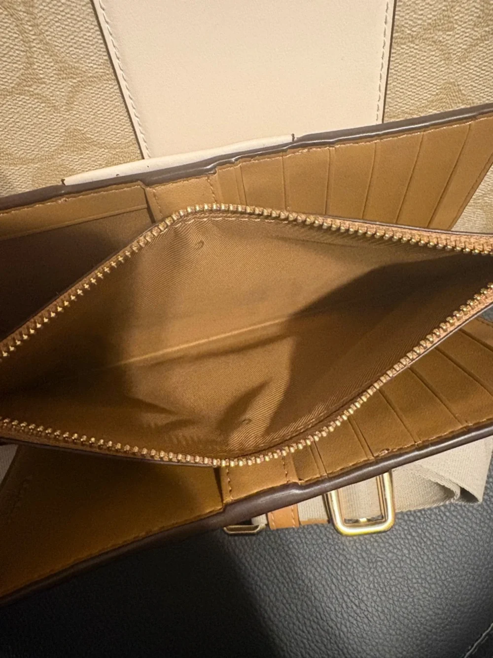 Coach Beige Signature Canvas Hobo with Cream Center Panel and Tan Trim